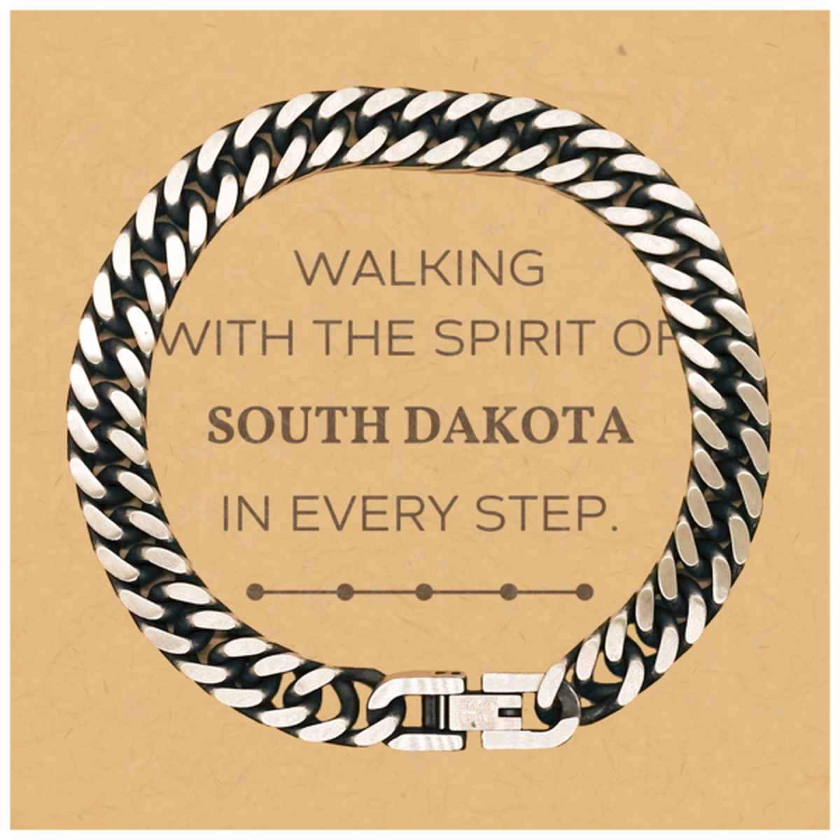 South Dakota Gifts, Walking with the spirit, Love South Dakota Birthday Christmas Cuban Link Chain Bracelet For South Dakota People, Men, Women, Friends