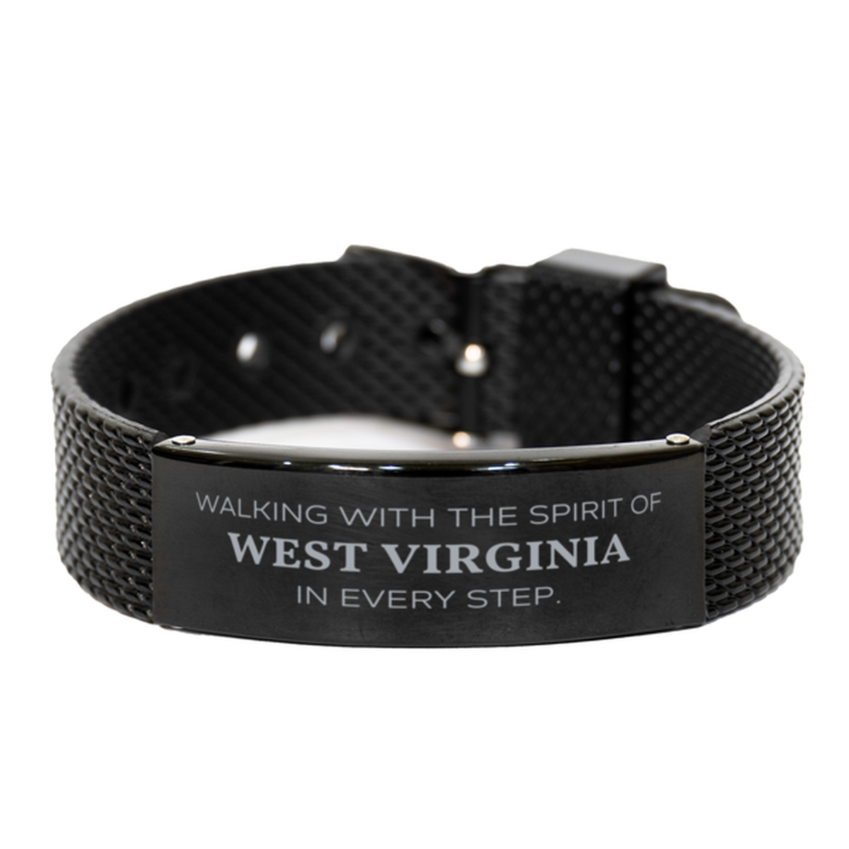West Virginia Gifts, Walking with the spirit, Love West Virginia Birthday Christmas Black Shark Mesh Bracelet For West Virginia People, Men, Women, Friends