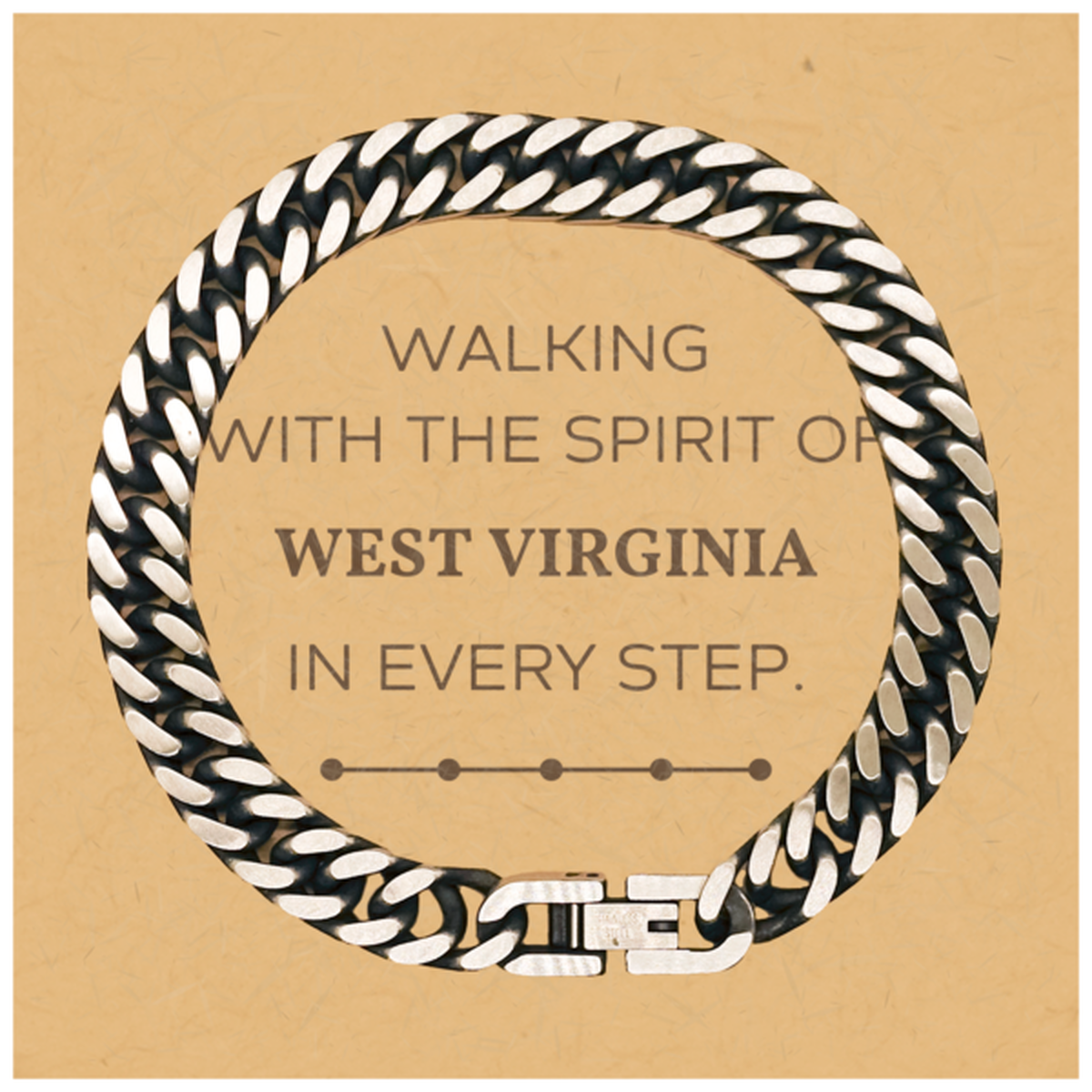 West Virginia Gifts, Walking with the spirit, Love West Virginia Birthday Christmas Cuban Link Chain Bracelet For West Virginia People, Men, Women, Friends