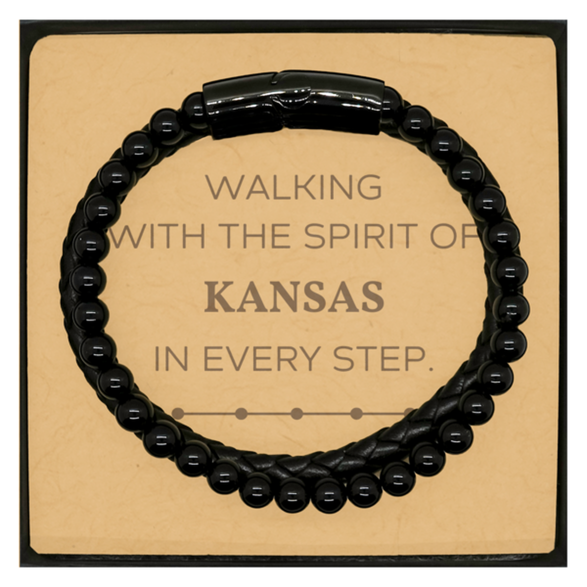 Kansas Gifts, Walking with the spirit, Love Kansas Birthday Christmas Stone Leather Bracelets For Kansas People, Men, Women, Friends