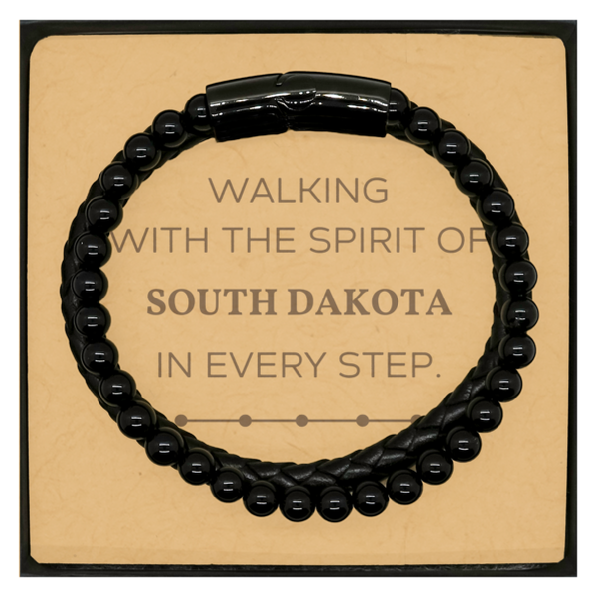 South Dakota Stone Leather Bracelet - Walking with the Spirit | Inspirational Gift