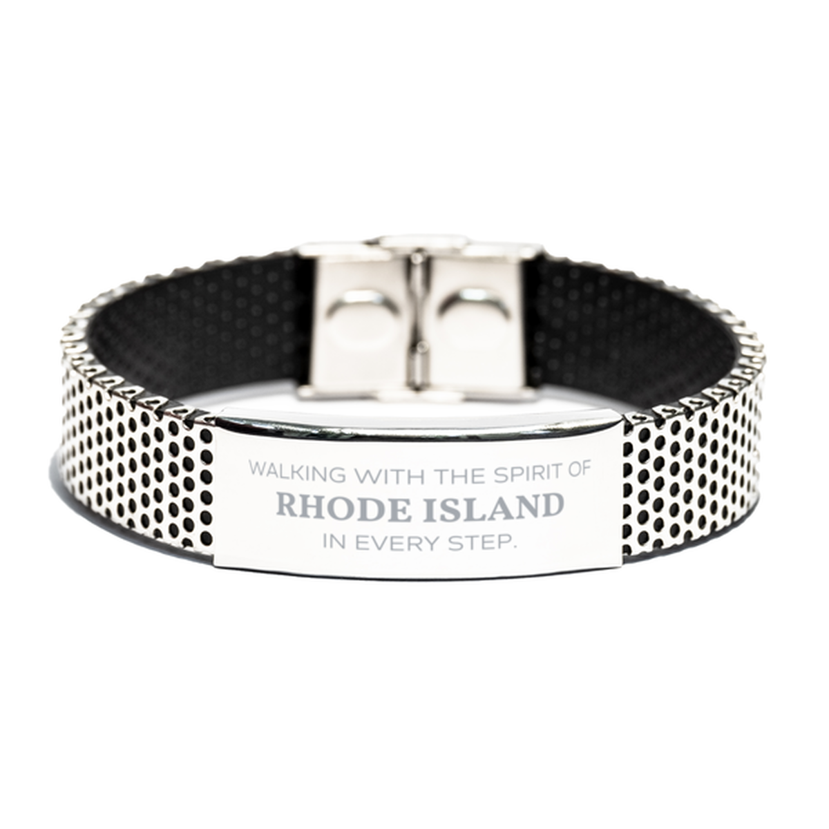Rhode Island Gifts, Walking with the spirit, Love Rhode Island Birthday Christmas Stainless Steel Bracelet For Rhode Island People, Men, Women, Friends