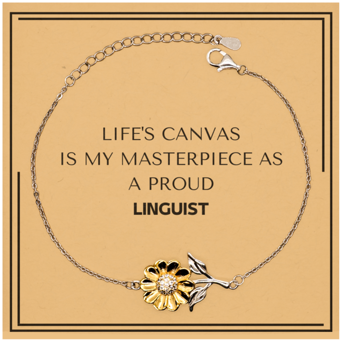 Proud Linguist Gifts, Life's canvas is my masterpiece, Epic Birthday Christmas Unique Sunflower Bracelet For Linguist, Coworkers, Men, Women, Friends