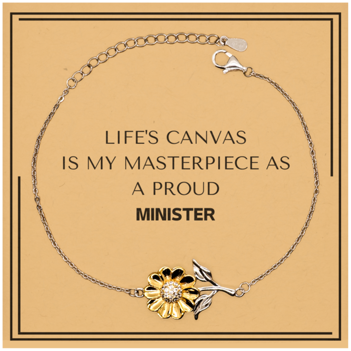 Proud Minister Gifts, Life's canvas is my masterpiece, Epic Birthday Christmas Unique Sunflower Bracelet For Minister, Coworkers, Men, Women, Friends