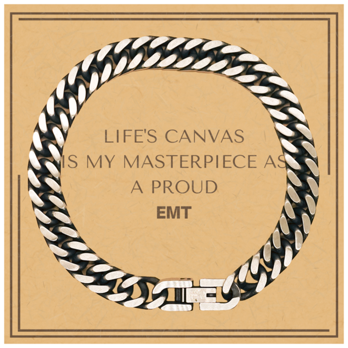 Proud EMT Gifts, Life's canvas is my masterpiece, Epic Birthday Christmas Unique Cuban Link Chain Bracelet For EMT, Coworkers, Men, Women, Friends