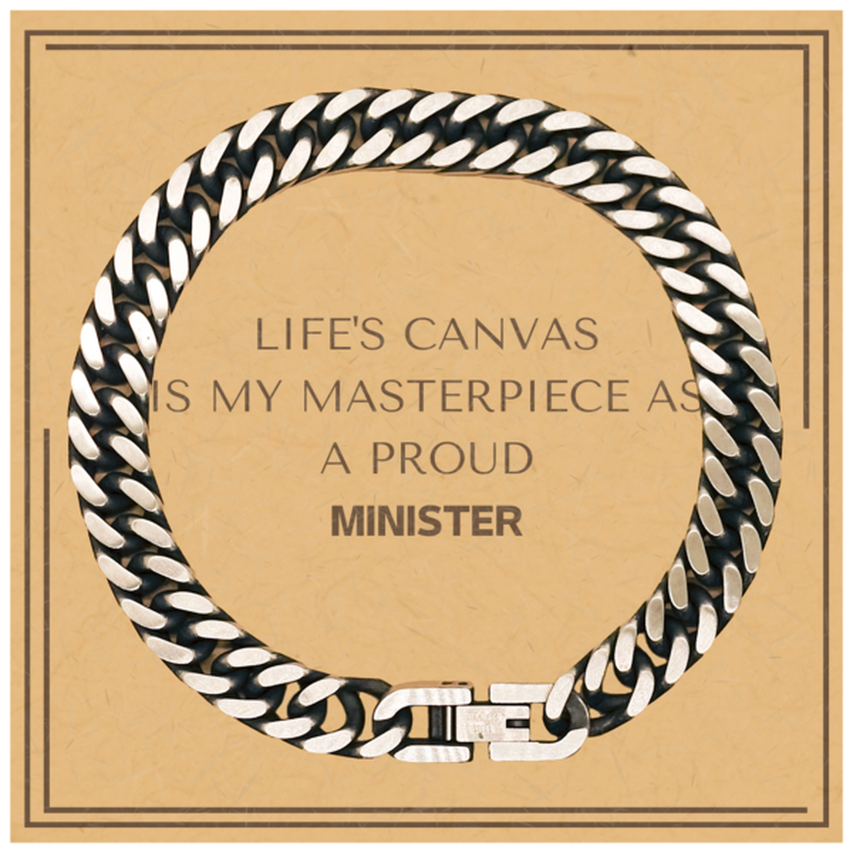 Proud Minister Gifts, Life's canvas is my masterpiece, Epic Birthday Christmas Unique Cuban Link Chain Bracelet For Minister, Coworkers, Men, Women, Friends