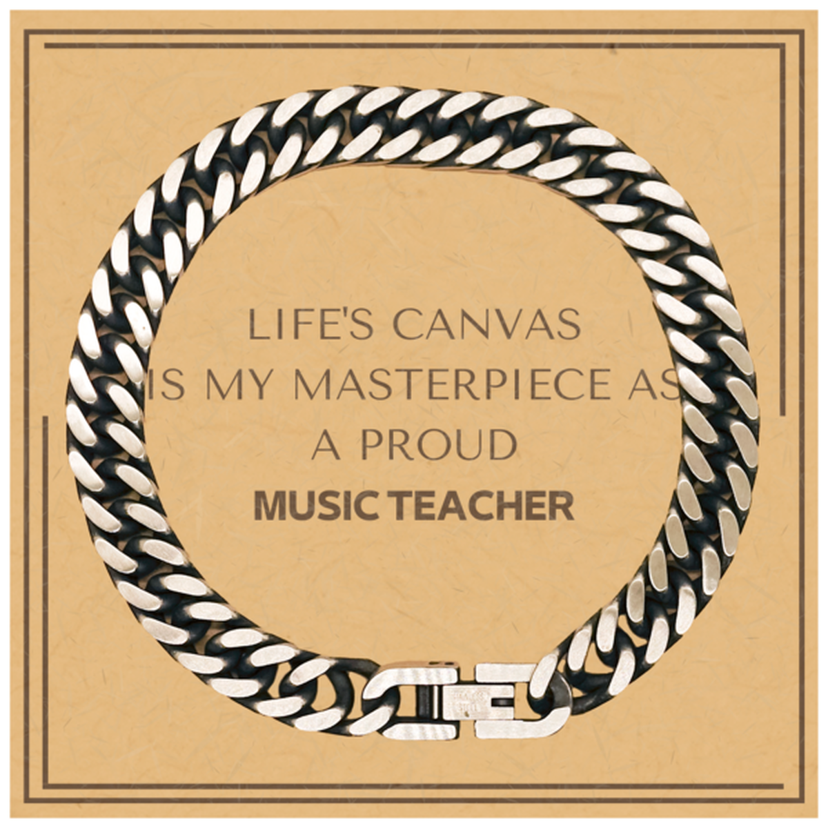 Proud Music Teacher Gifts, Life's canvas is my masterpiece, Epic Birthday Christmas Unique Cuban Link Chain Bracelet For Music Teacher, Coworkers, Men, Women, Friends