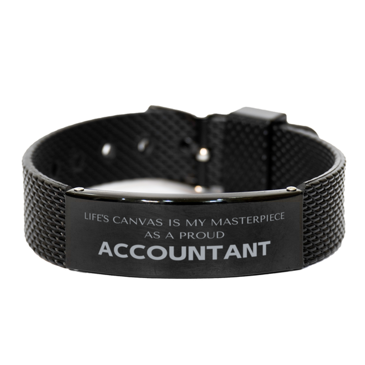 Proud Accountant Gifts, Life's canvas is my masterpiece, Epic Birthday Christmas Unique Black Shark Mesh Bracelet For Accountant, Coworkers, Men, Women, Friends