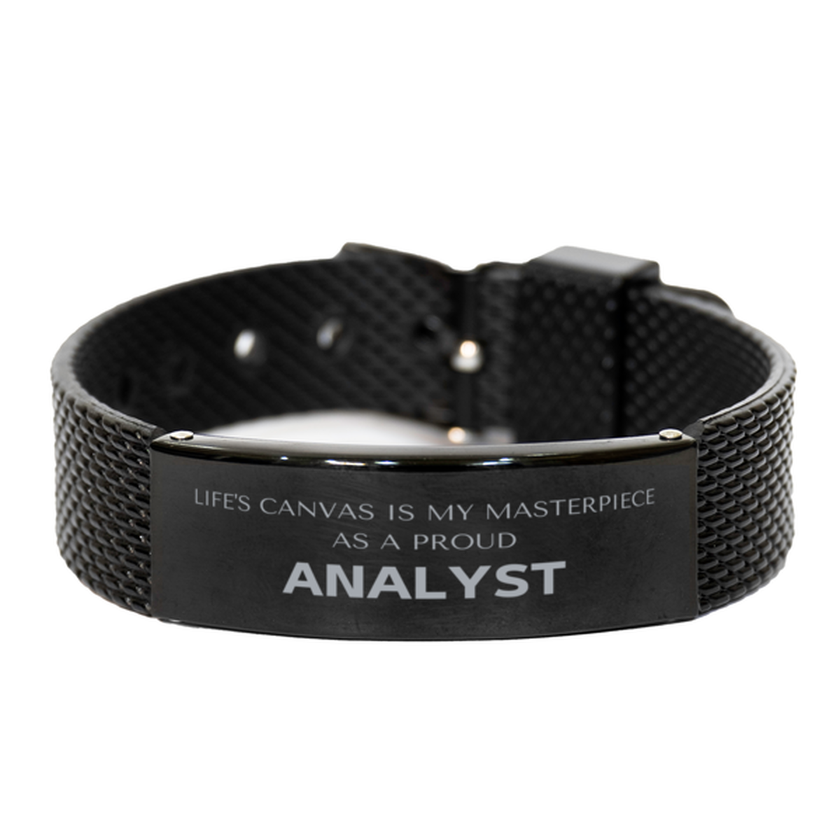 Proud Analyst Gifts, Life's canvas is my masterpiece, Epic Birthday Christmas Unique Black Shark Mesh Bracelet For Analyst, Coworkers, Men, Women, Friends