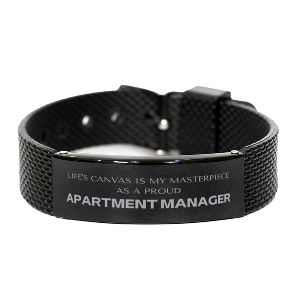 Proud Apartment Manager Gifts, Life's canvas is my masterpiece, Epic Birthday Christmas Unique Black Shark Mesh Bracelet For Apartment Manager, Coworkers, Men, Women, Friends