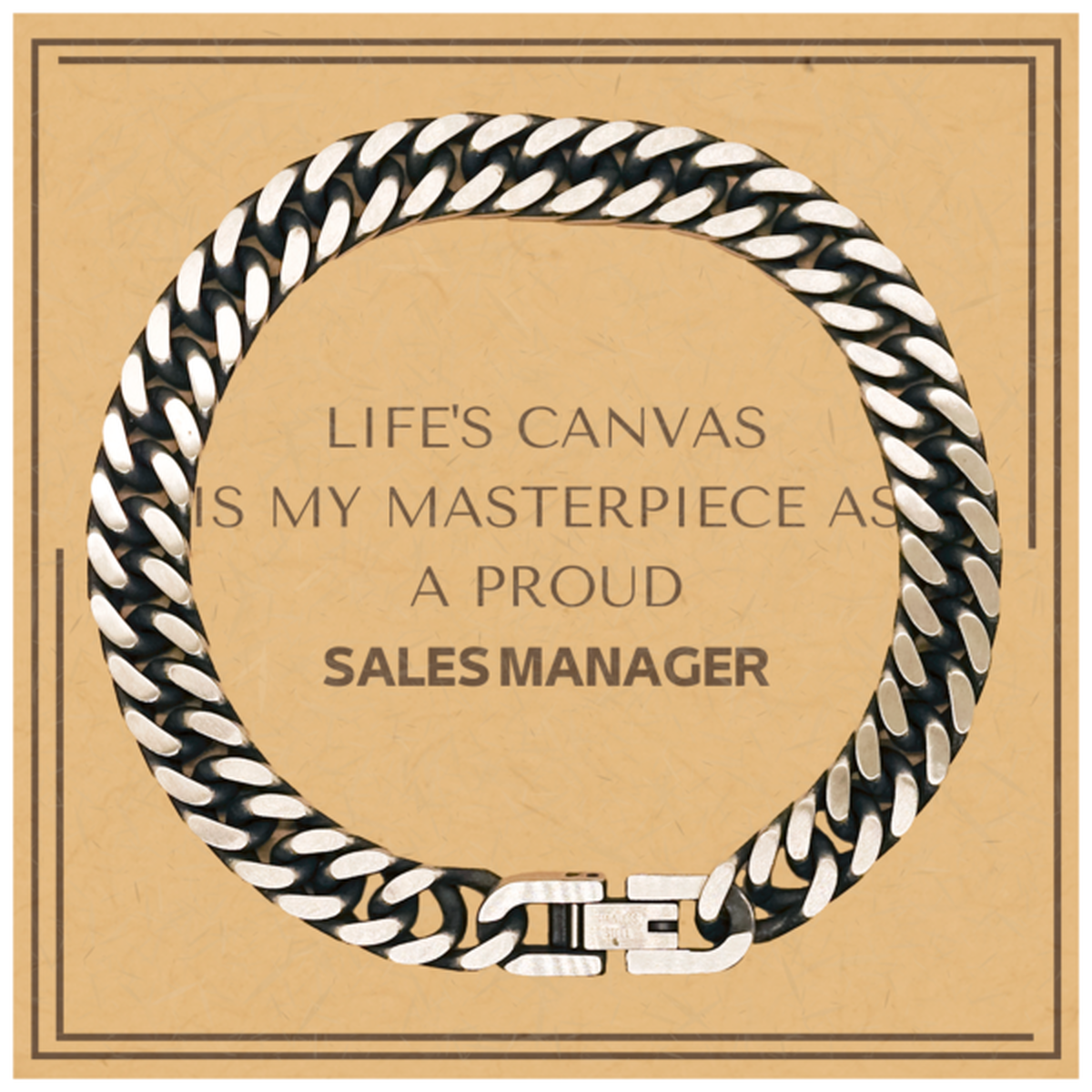 Proud Sales Manager Gifts, Life's canvas is my masterpiece, Epic Birthday Christmas Unique Cuban Link Chain Bracelet For Sales Manager, Coworkers, Men, Women, Friends