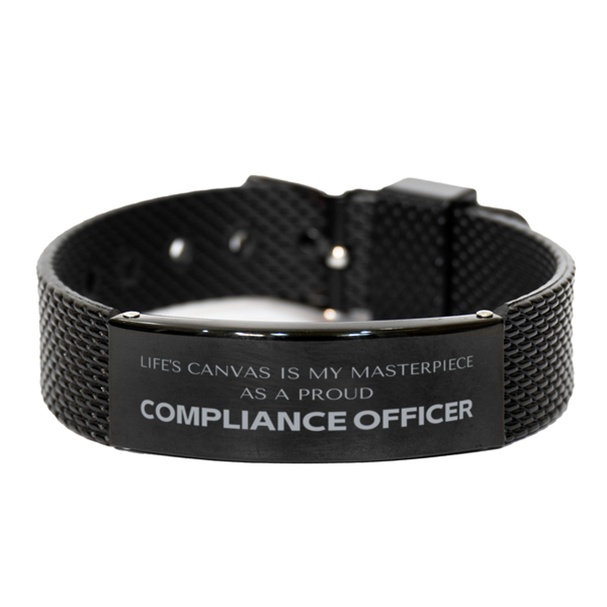 Proud Compliance Officer Gifts, Life's canvas is my masterpiece, Epic Birthday Christmas Unique Black Shark Mesh Bracelet For Compliance Officer, Coworkers, Men, Women, Friends