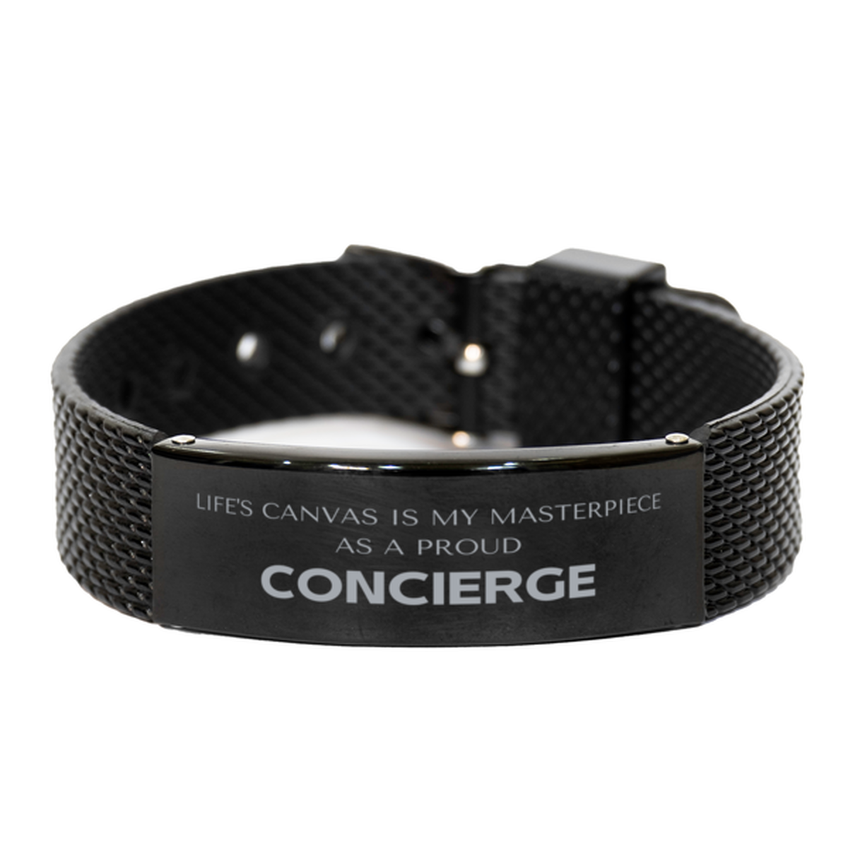 Proud Concierge Gifts, Life's canvas is my masterpiece, Epic Birthday Christmas Unique Black Shark Mesh Bracelet For Concierge, Coworkers, Men, Women, Friends