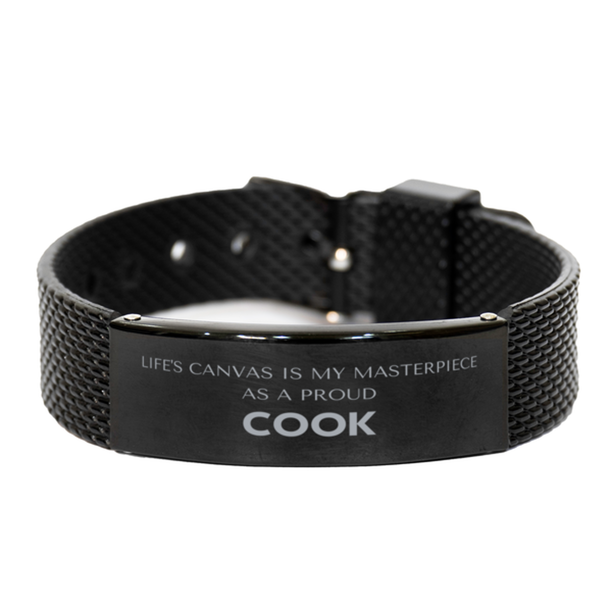 Proud Cook Gifts, Life's canvas is my masterpiece, Epic Birthday Christmas Unique Black Shark Mesh Bracelet For Cook, Coworkers, Men, Women, Friends