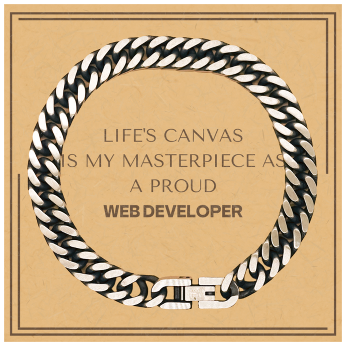 Proud Web Developer Gifts, Life's canvas is my masterpiece, Epic Birthday Christmas Unique Cuban Link Chain Bracelet For Web Developer, Coworkers, Men, Women, Friends
