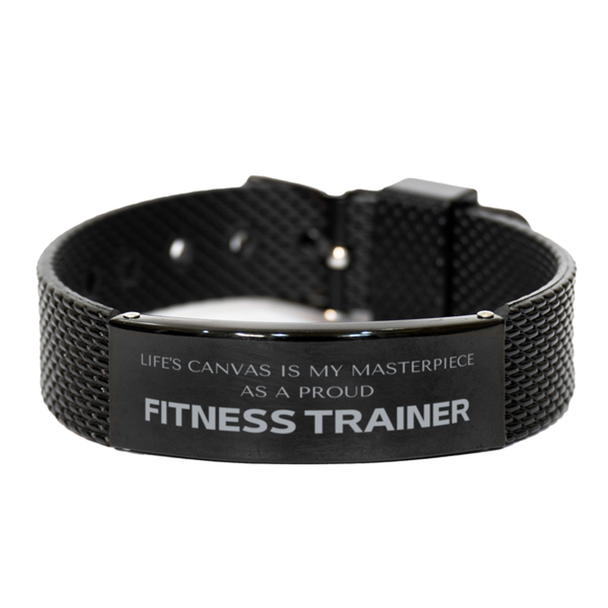 Proud Fitness Trainer Gifts, Life's canvas is my masterpiece, Epic Birthday Christmas Unique Black Shark Mesh Bracelet For Fitness Trainer, Coworkers, Men, Women, Friends