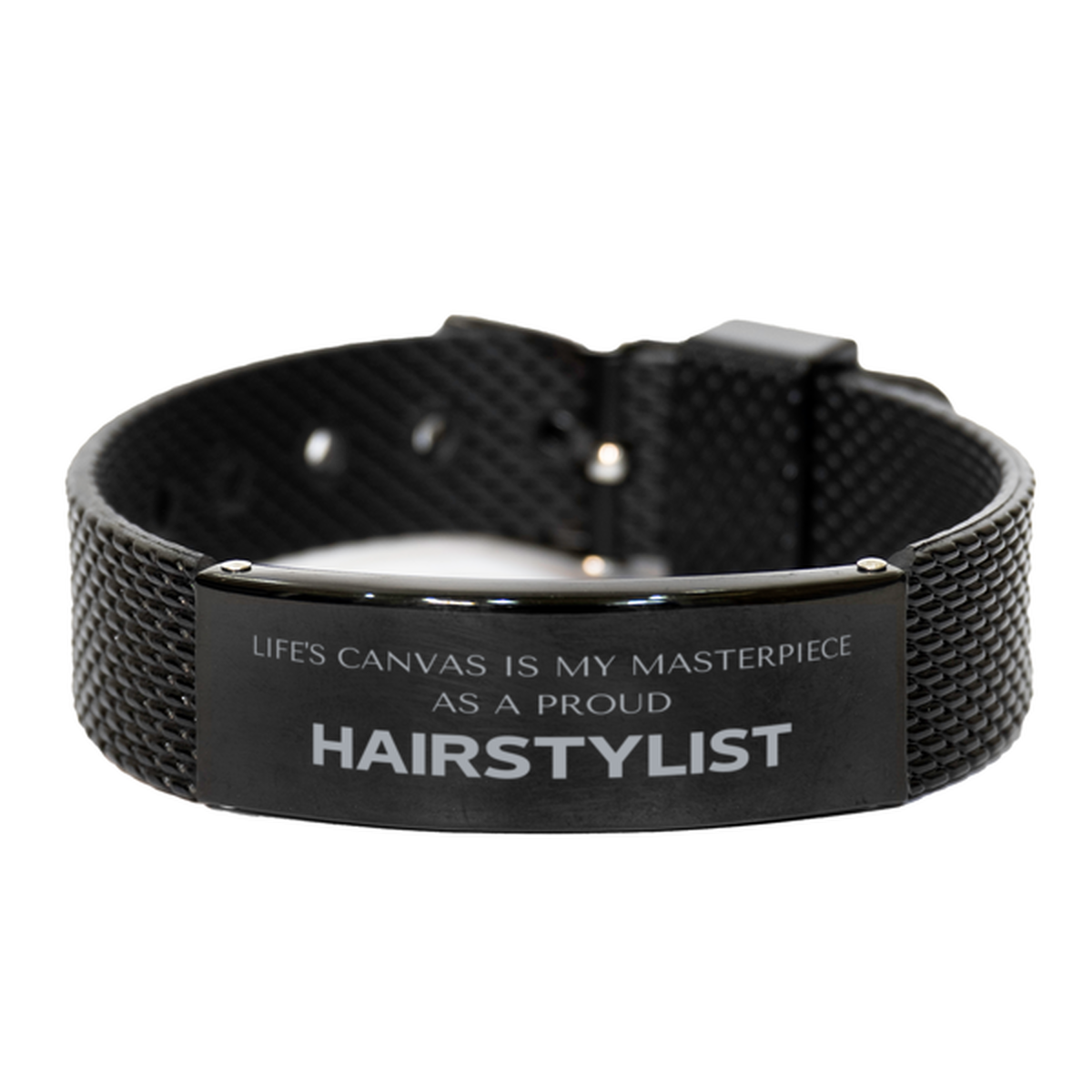 Proud Hairstylist Gifts, Life's canvas is my masterpiece, Epic Birthday Christmas Unique Black Shark Mesh Bracelet For Hairstylist, Coworkers, Men, Women, Friends