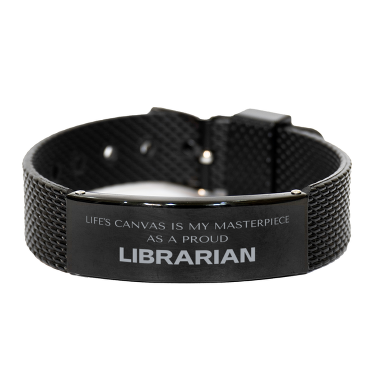 Librarian Black Shark Mesh Bracelet - Life's Canvas is My Masterpiece | Unique Gift for Librarians