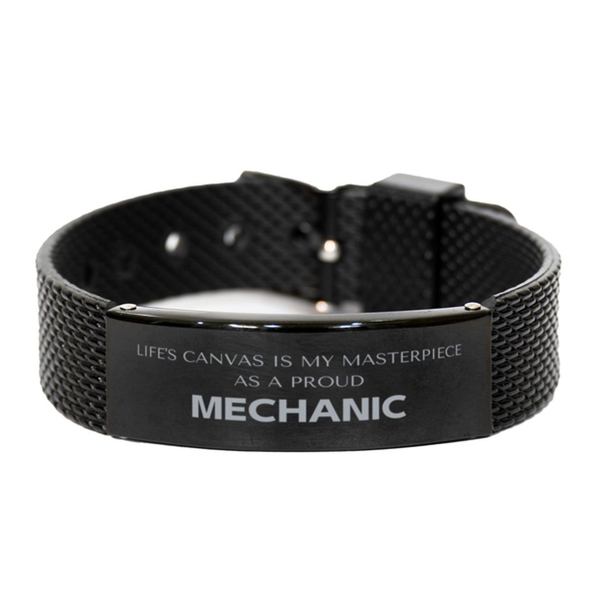 Mechanic Black Shark Mesh Bracelet - Life's Canvas is My Masterpiece | Perfect Gift for Mechanics
