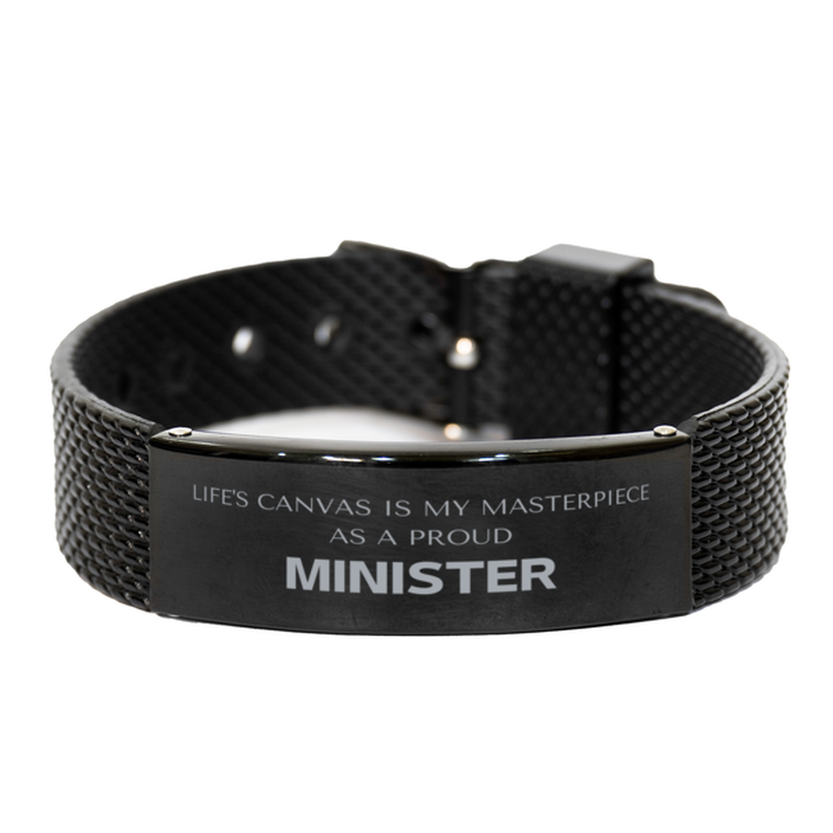 Proud Minister Gifts, Life's canvas is my masterpiece, Epic Birthday Christmas Unique Black Shark Mesh Bracelet For Minister, Coworkers, Men, Women, Friends