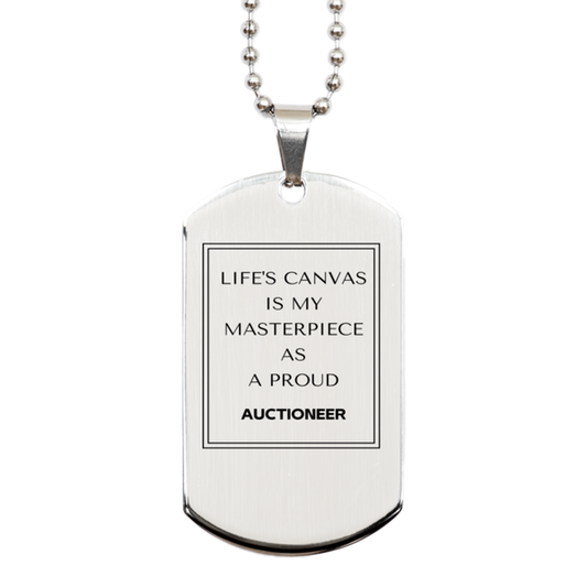 Auctioneer Silver Dog Tag Necklace - Life's Canvas is My Masterpiece | Perfect Gift