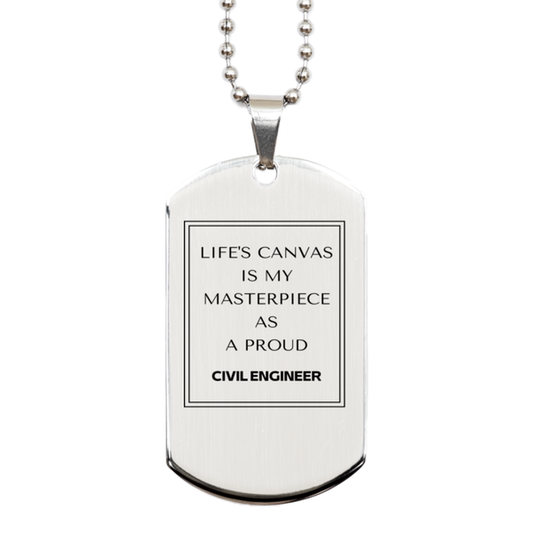 Civil Engineer Silver Dog Tag Necklace - Life's Canvas is My Masterpiece | Birthday Gift