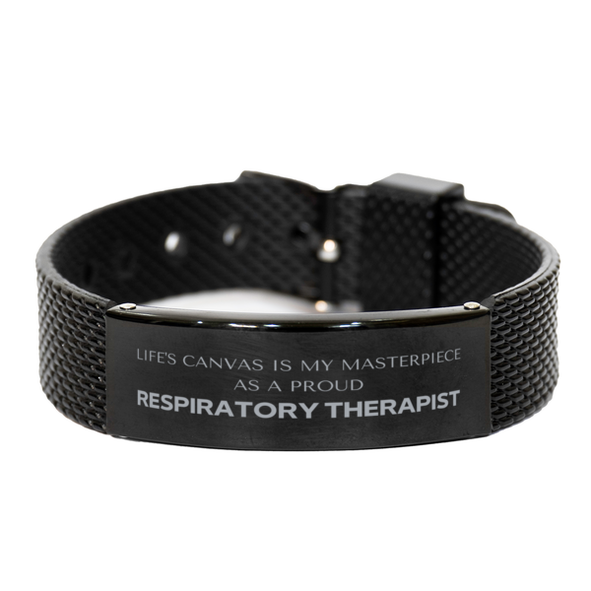 Proud Respiratory Therapist Gifts, Life's canvas is my masterpiece, Epic Birthday Christmas Unique Black Shark Mesh Bracelet For Respiratory Therapist, Coworkers, Men, Women, Friends