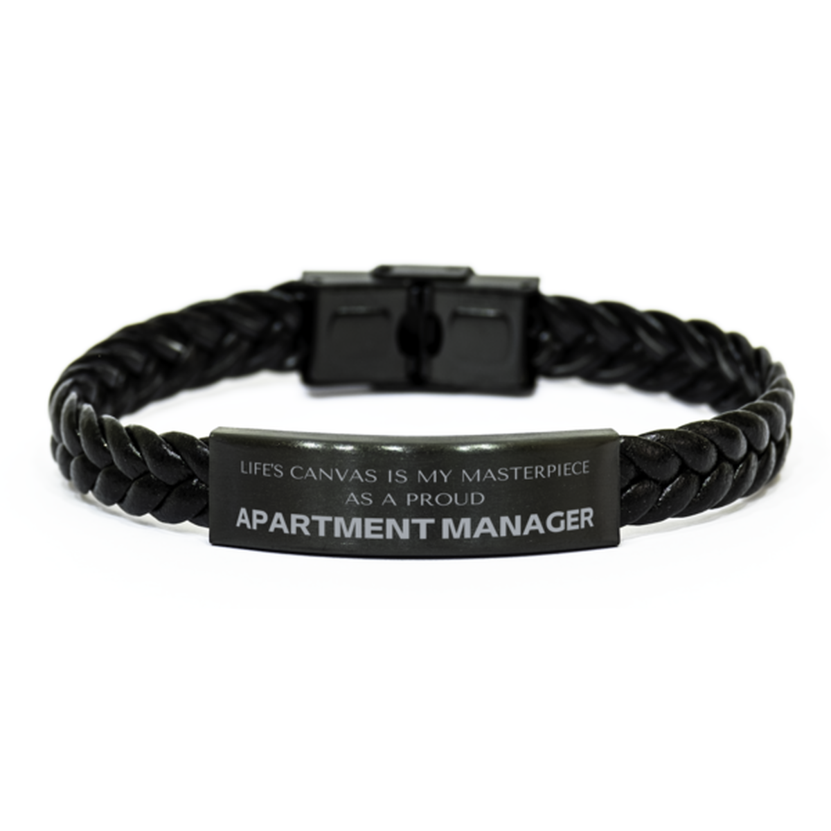 Proud Apartment Manager Gifts, Life's canvas is my masterpiece, Epic Birthday Christmas Unique Braided Leather Bracelet For Apartment Manager, Coworkers, Men, Women, Friends