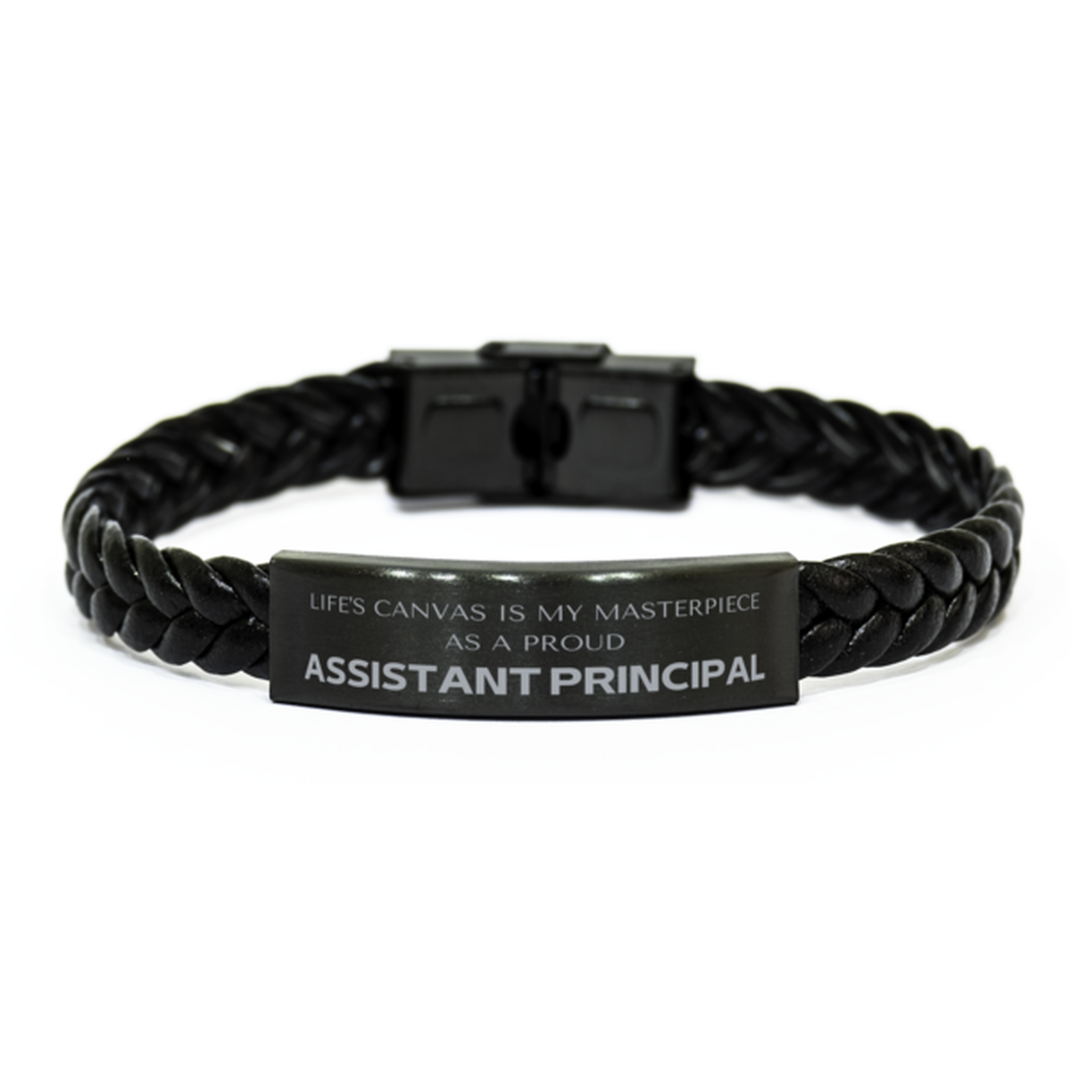 Proud Assistant Principal Gifts, Life's canvas is my masterpiece, Epic Birthday Christmas Unique Braided Leather Bracelet For Assistant Principal, Coworkers, Men, Women, Friends