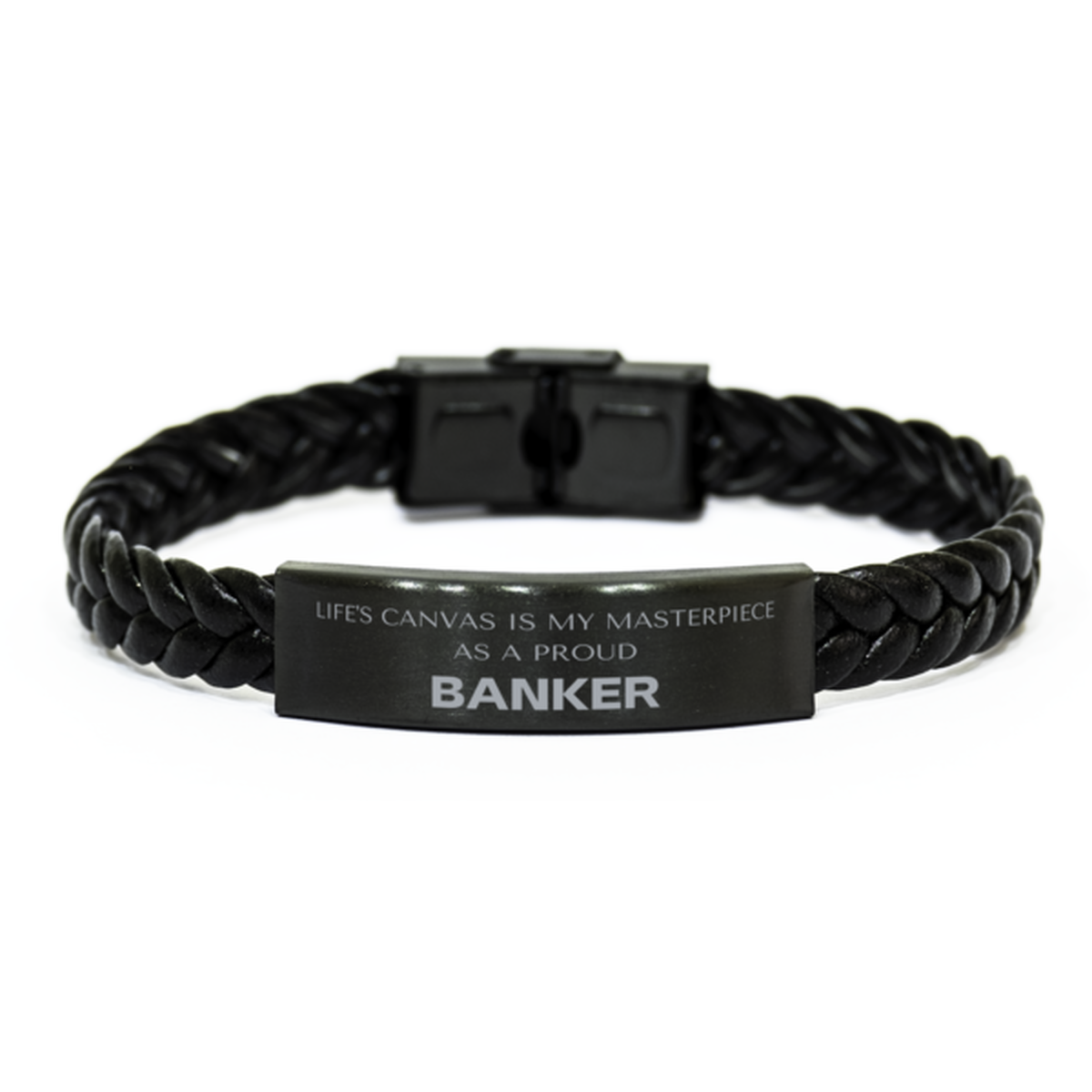 Proud Banker Gifts, Life's canvas is my masterpiece, Epic Birthday Christmas Unique Braided Leather Bracelet For Banker, Coworkers, Men, Women, Friends