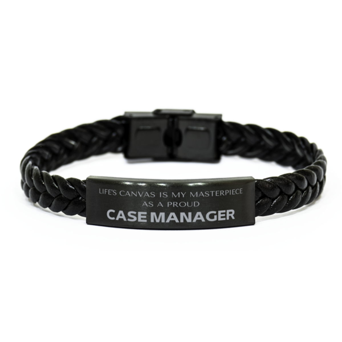 Proud Case Manager Gifts, Life's canvas is my masterpiece, Epic Birthday Christmas Unique Braided Leather Bracelet For Case Manager, Coworkers, Men, Women, Friends