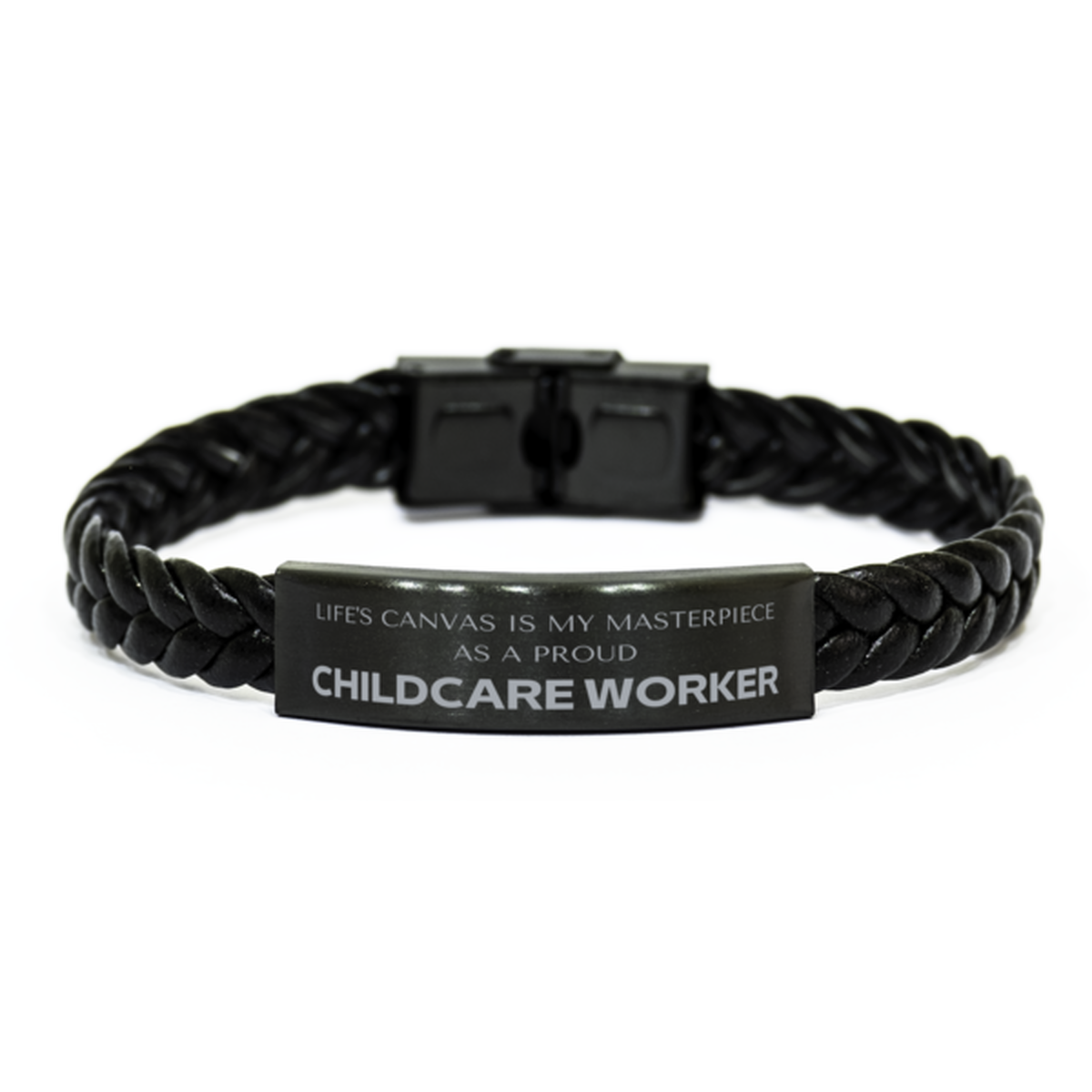 Proud Childcare Worker Gifts, Life's canvas is my masterpiece, Epic Birthday Christmas Unique Braided Leather Bracelet For Childcare Worker, Coworkers, Men, Women, Friends