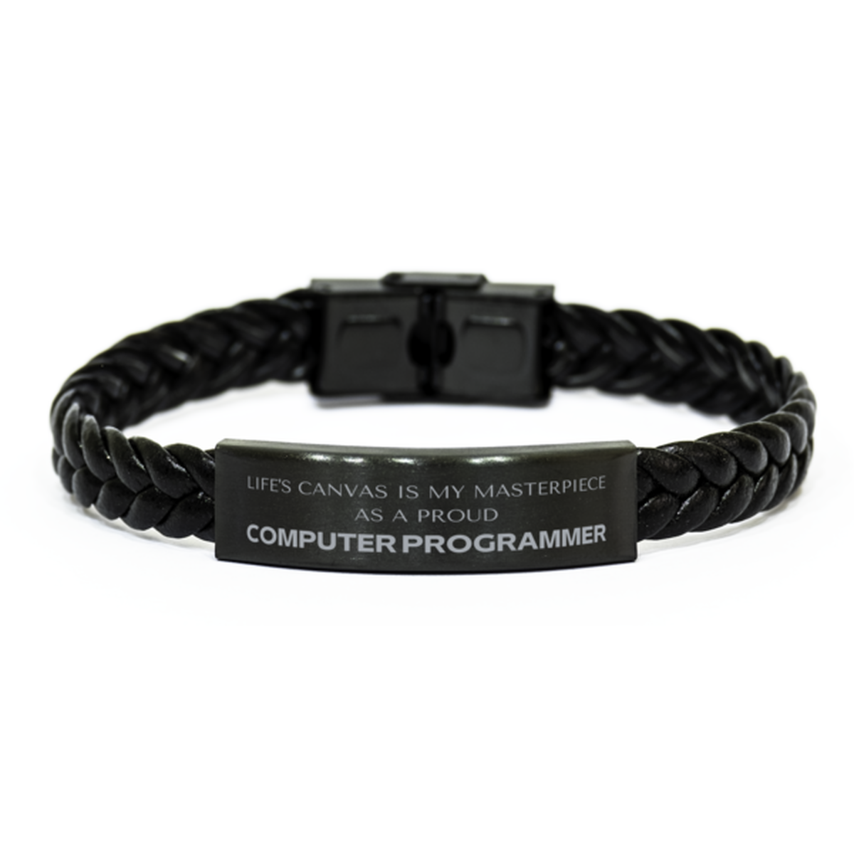 Proud Computer Programmer Gifts, Life's canvas is my masterpiece, Epic Birthday Christmas Unique Braided Leather Bracelet For Computer Programmer, Coworkers, Men, Women, Friends