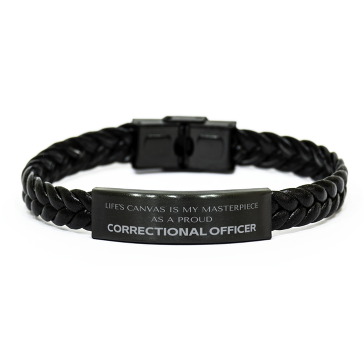 Proud Correctional Officer Gifts, Life's canvas is my masterpiece, Epic Birthday Christmas Unique Braided Leather Bracelet For Correctional Officer, Coworkers, Men, Women, Friends