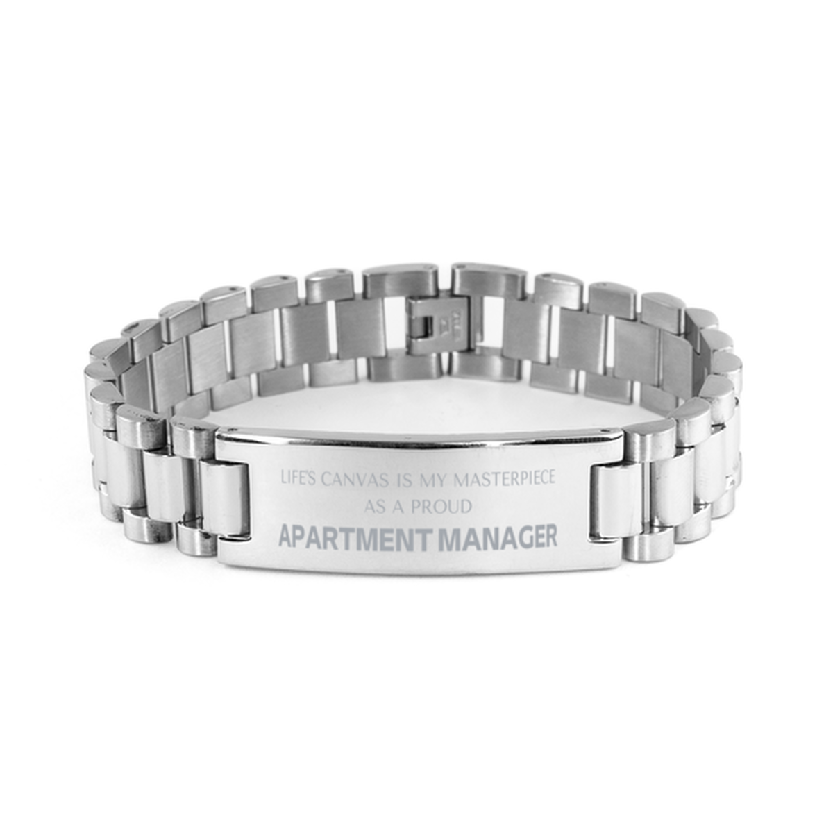 Proud Apartment Manager Gifts, Life's canvas is my masterpiece, Epic Birthday Christmas Unique Ladder Stainless Steel Bracelet For Apartment Manager, Coworkers, Men, Women, Friends