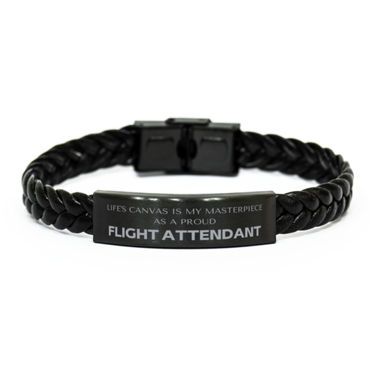 Flight Attendant Braided Leather Bracelet - Life's Canvas is My Masterpiece | Unique Gift