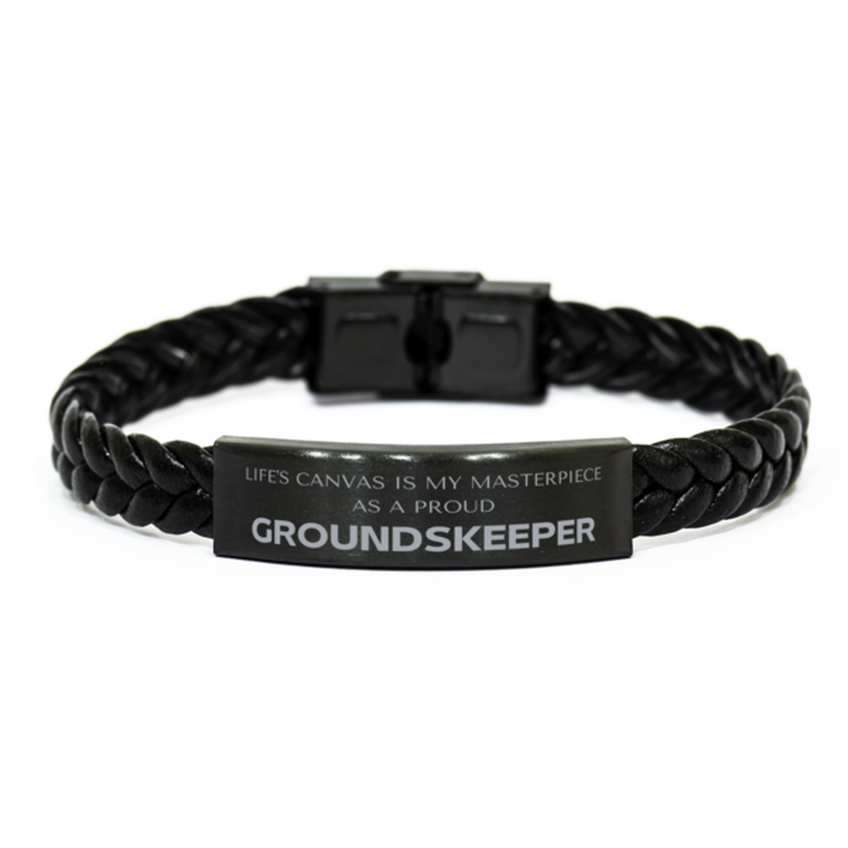 Proud Groundskeeper Gifts, Life's canvas is my masterpiece, Epic Birthday Christmas Unique Braided Leather Bracelet For Groundskeeper, Coworkers, Men, Women, Friends