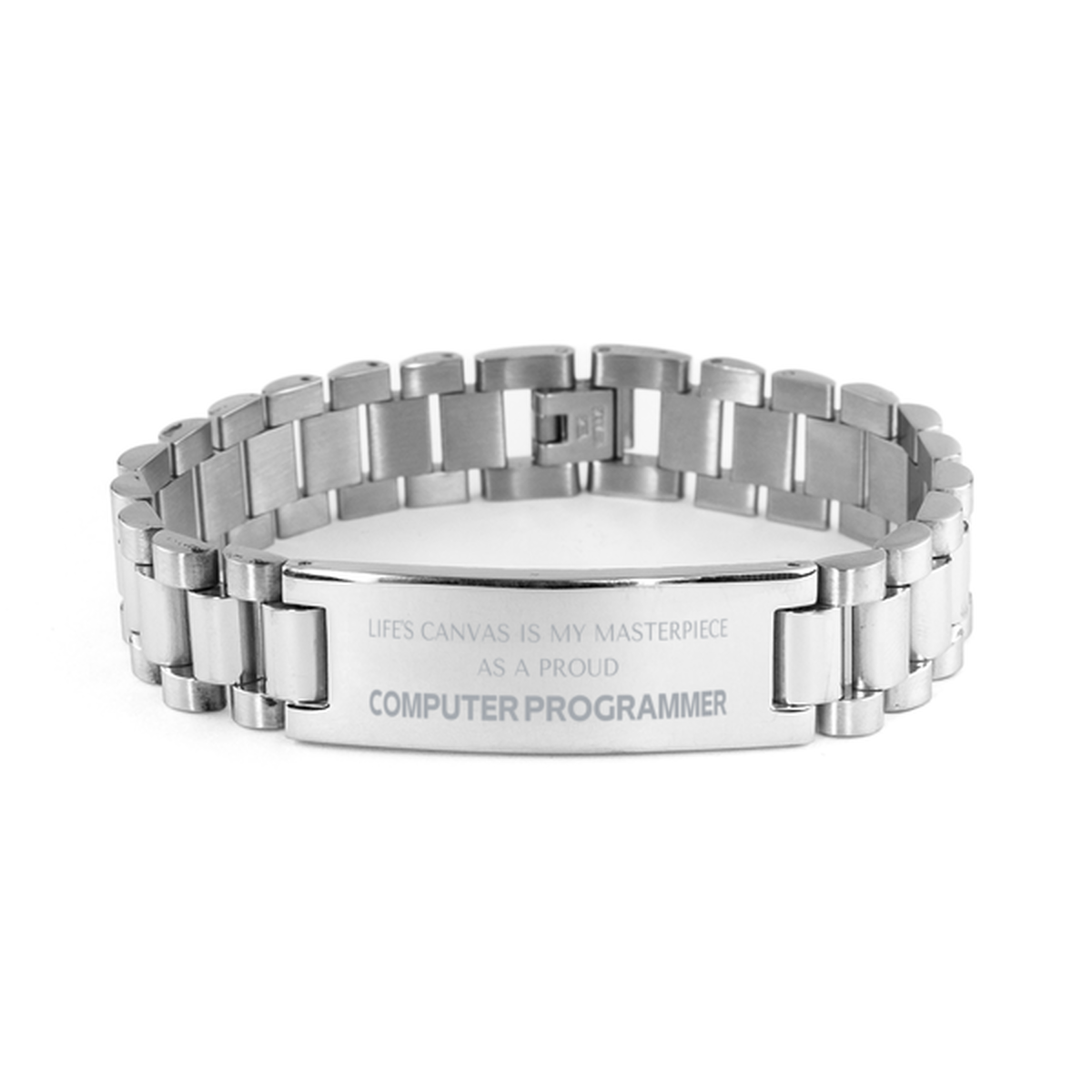 Proud Computer Programmer Gifts, Life's canvas is my masterpiece, Epic Birthday Christmas Unique Ladder Stainless Steel Bracelet For Computer Programmer, Coworkers, Men, Women, Friends