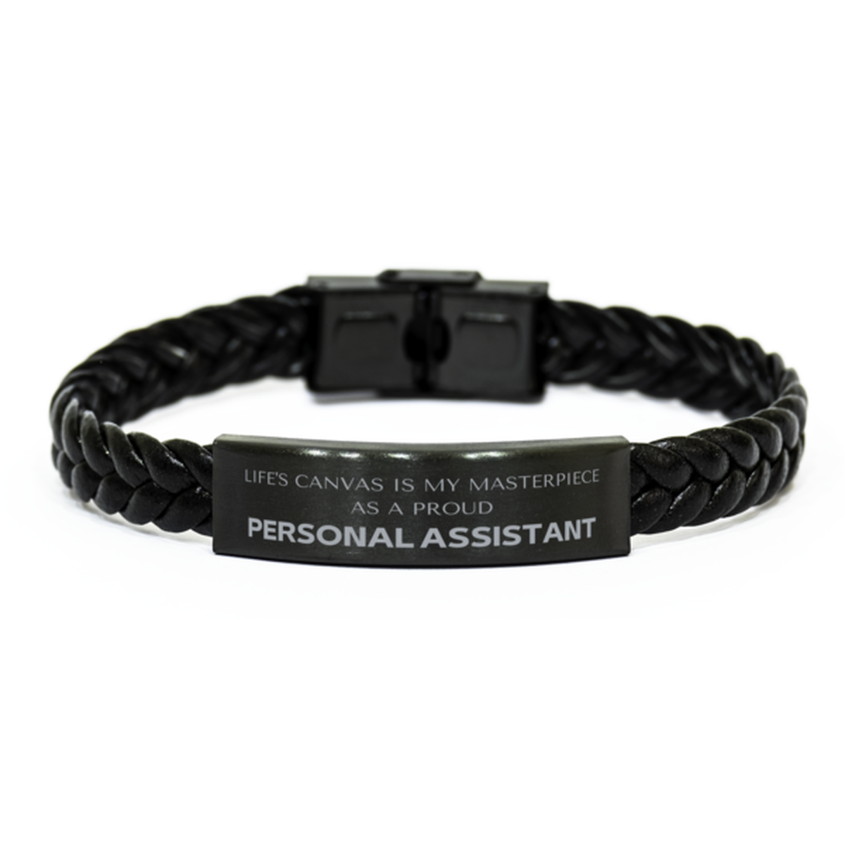 Proud Personal Assistant Gifts, Life's canvas is my masterpiece, Epic Birthday Christmas Unique Braided Leather Bracelet For Personal Assistant, Coworkers, Men, Women, Friends