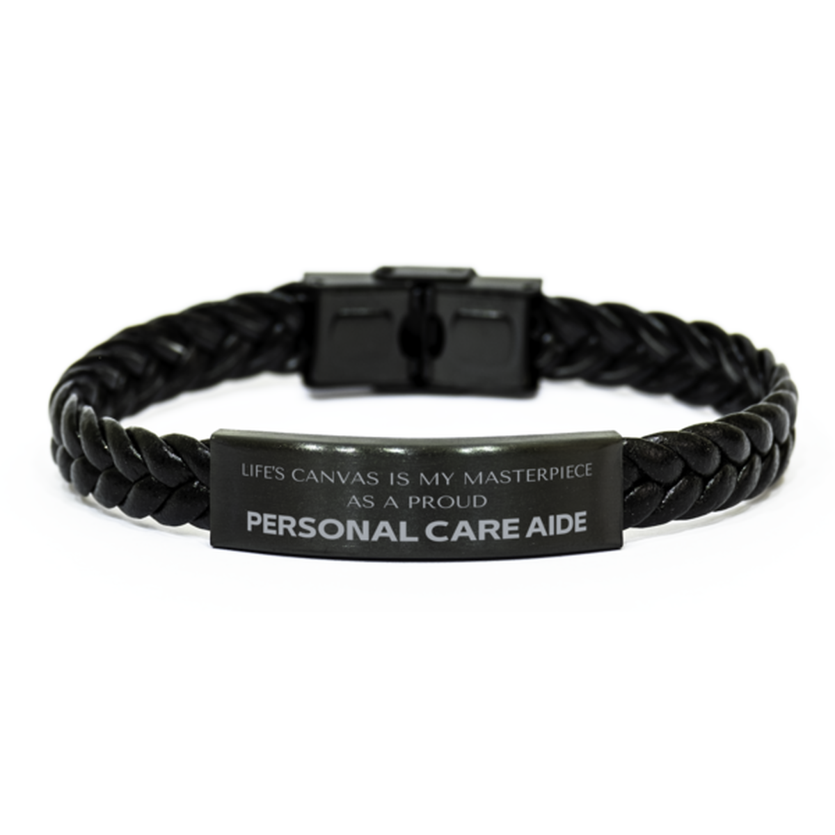 Proud Personal Care Aide Gifts, Life's canvas is my masterpiece, Epic Birthday Christmas Unique Braided Leather Bracelet For Personal Care Aide, Coworkers, Men, Women, Friends