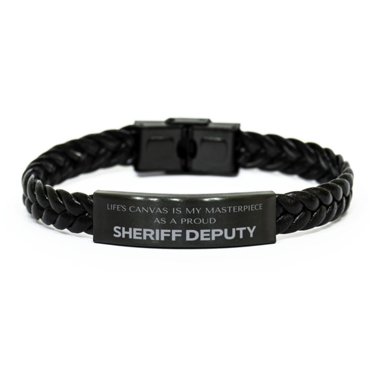 Proud Sheriff Deputy Gifts, Life's canvas is my masterpiece, Epic Birthday Christmas Unique Braided Leather Bracelet For Sheriff Deputy, Coworkers, Men, Women, Friends