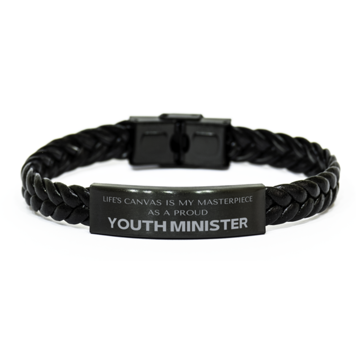 Proud Youth Minister Gifts, Life's canvas is my masterpiece, Epic Birthday Christmas Unique Braided Leather Bracelet For Youth Minister, Coworkers, Men, Women, Friends