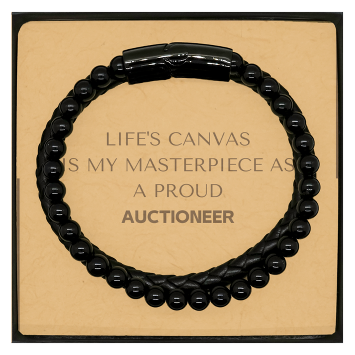 Proud Auctioneer Gifts, Life's canvas is my masterpiece, Epic Birthday Christmas Unique Stone Leather Bracelets For Auctioneer, Coworkers, Men, Women, Friends