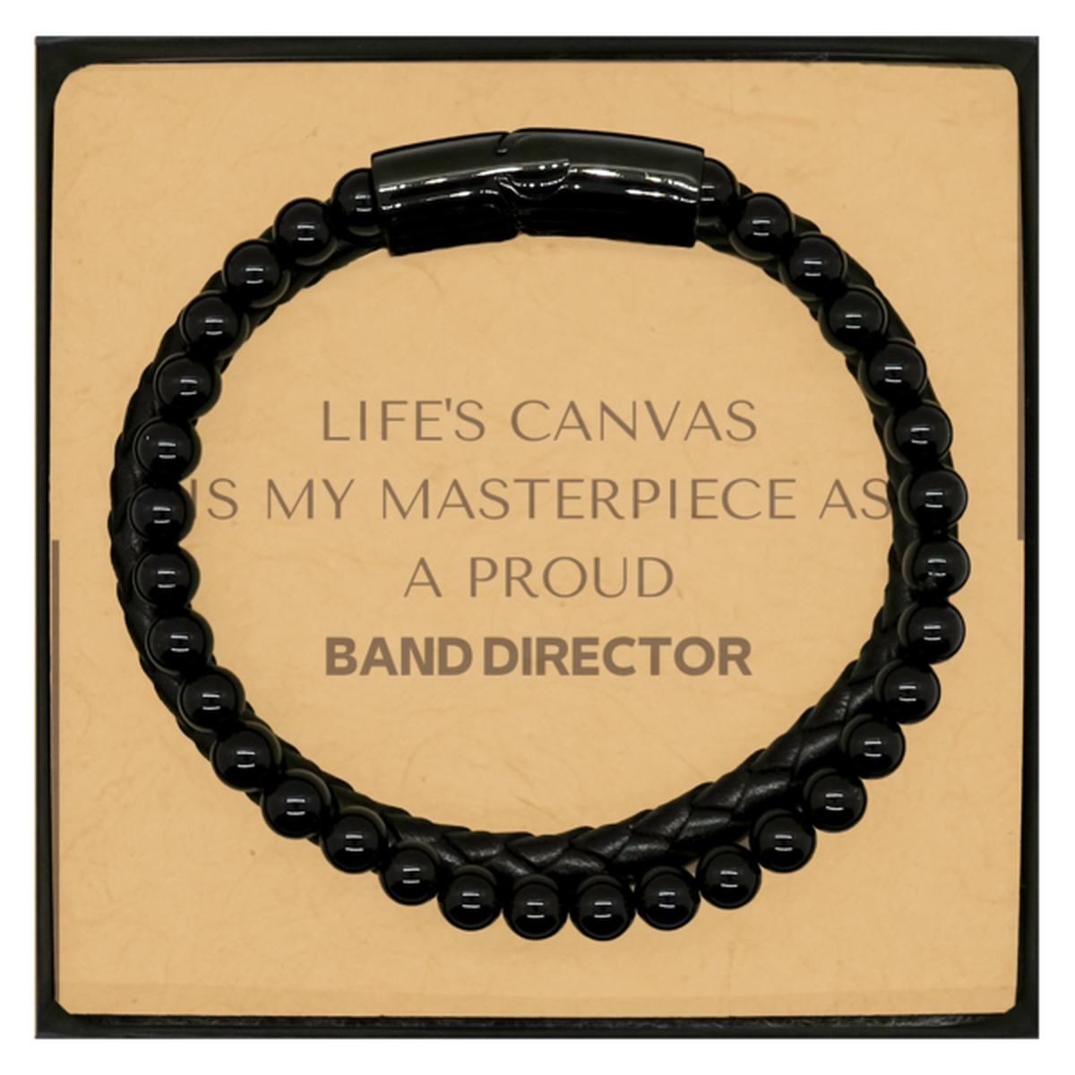 Proud Band Director Gifts, Life's canvas is my masterpiece, Epic Birthday Christmas Unique Stone Leather Bracelets For Band Director, Coworkers, Men, Women, Friends