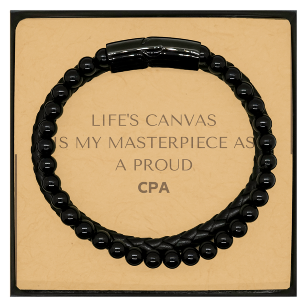 Proud CPA Gifts, Life's canvas is my masterpiece, Epic Birthday Christmas Unique Stone Leather Bracelets For CPA, Coworkers, Men, Women, Friends