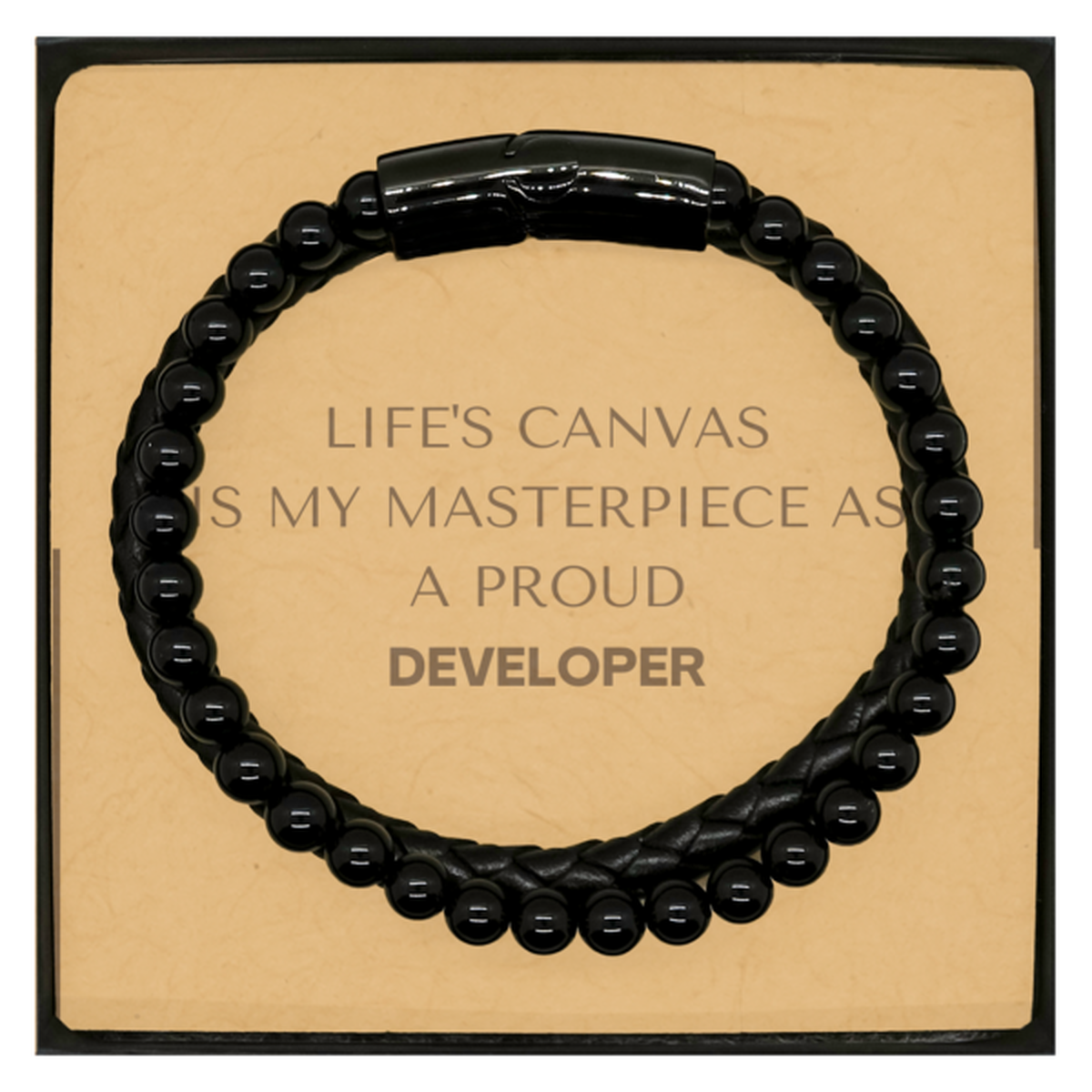 Proud Developer Gifts, Life's canvas is my masterpiece, Epic Birthday Christmas Unique Stone Leather Bracelets For Developer, Coworkers, Men, Women, Friends