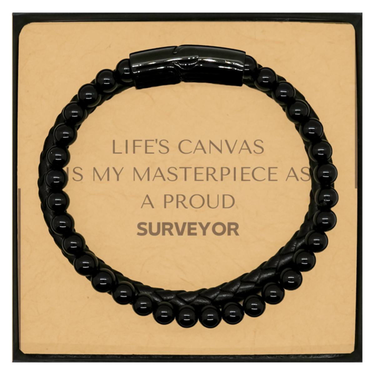 Proud Surveyor Gifts, Life's canvas is my masterpiece, Epic Birthday Christmas Unique Stone Leather Bracelets For Surveyor, Coworkers, Men, Women, Friends