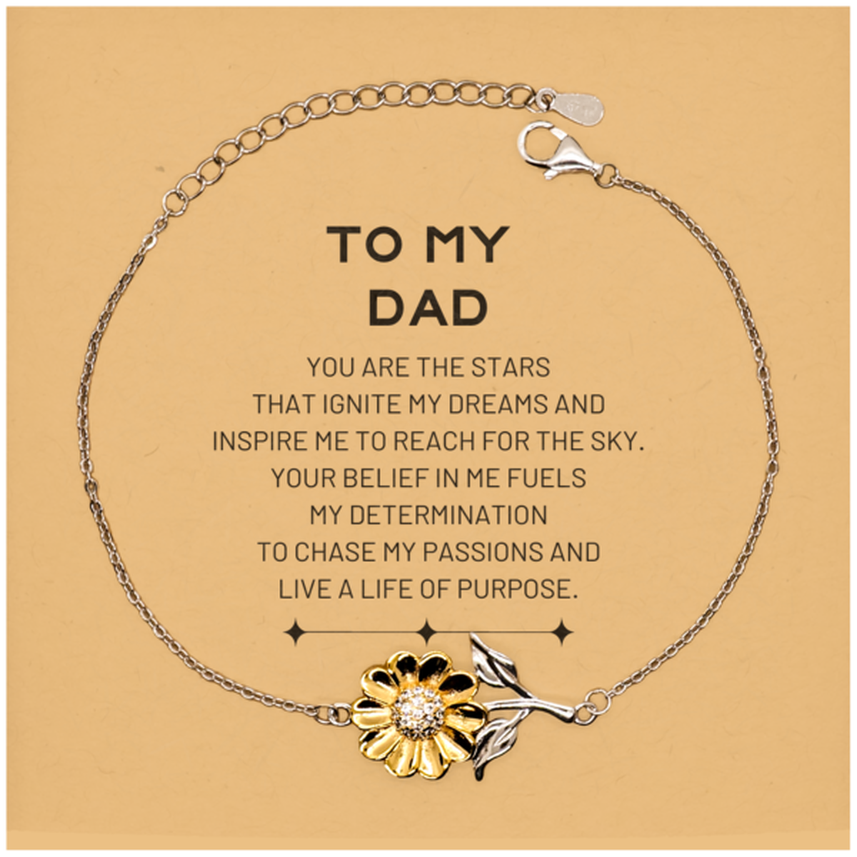 To My Dad Sunflower Bracelet, You are the stars that ignite my dreams and inspire me to reach for the sky, Birthday Christmas Unique Gifts For Dad, Thank You Gifts For Dad