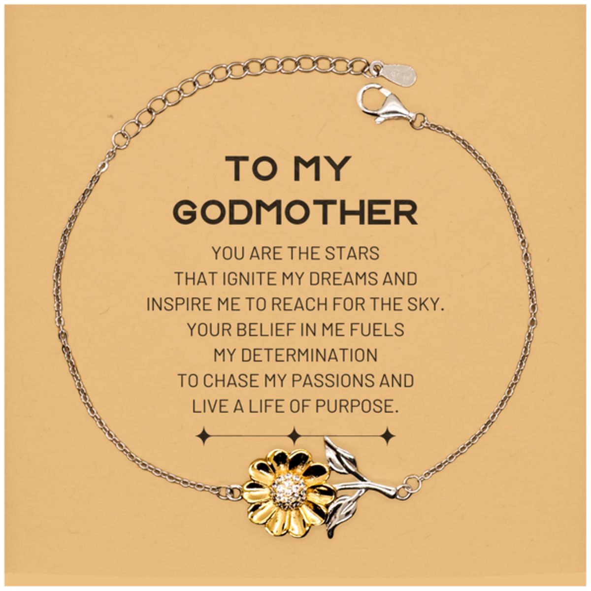 To My Godmother Sunflower Bracelet, You are the stars that ignite my dreams and inspire me to reach for the sky, Birthday Christmas Unique Gifts For Godmother, Thank You Gifts For Godmother