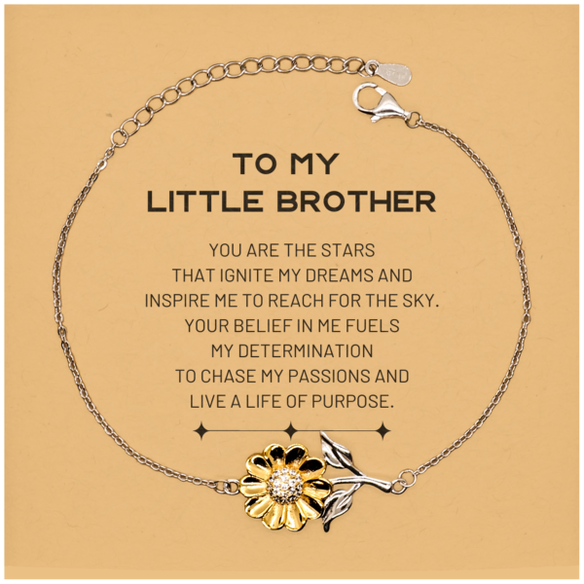To My Little Brother Sunflower Bracelet, You are the stars that ignite my dreams and inspire me to reach for the sky, Birthday Christmas Unique Gifts For Little Brother, Thank You Gifts For Little Brother